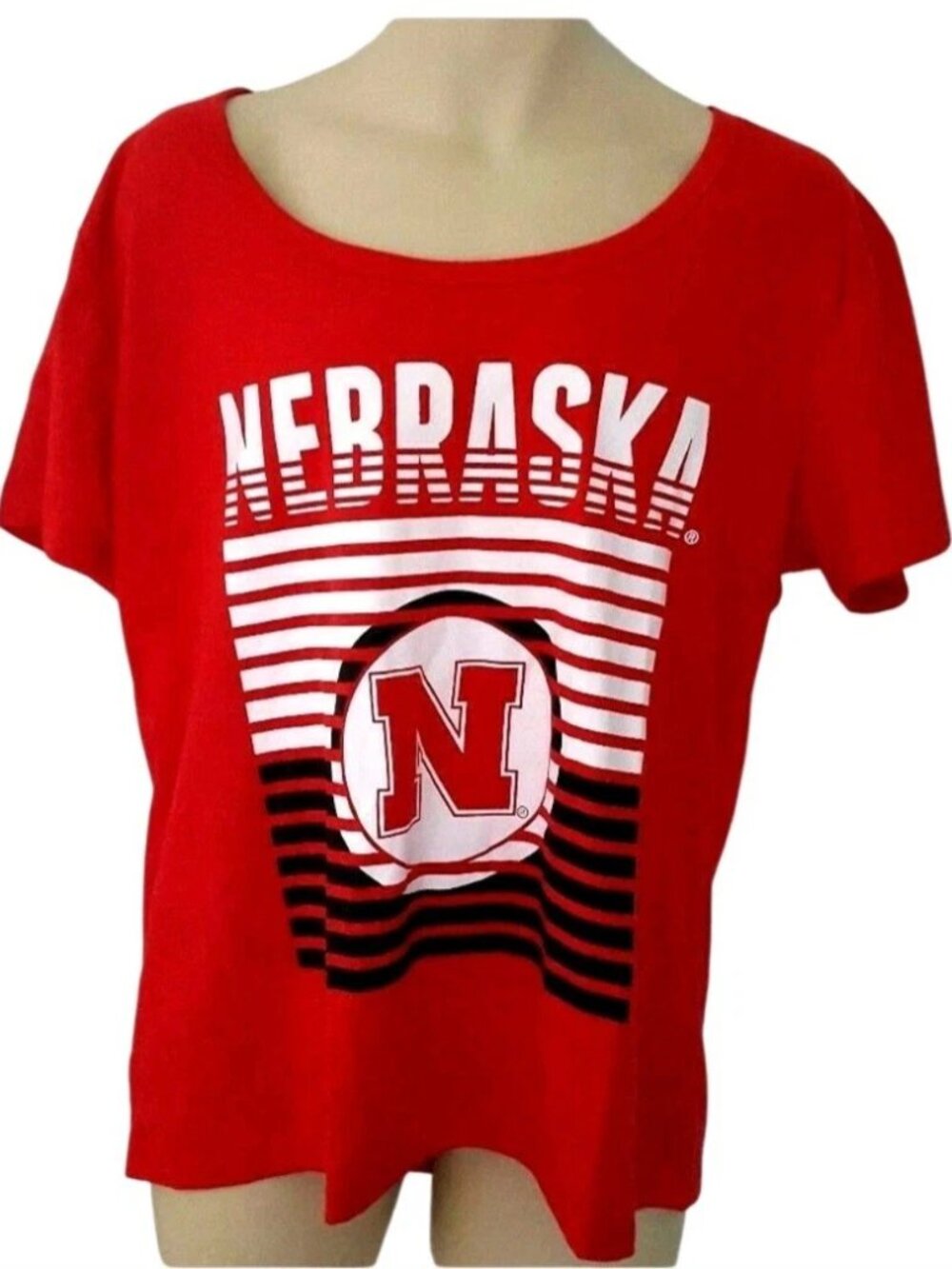 Nebraska Cornhuskers Womens T Shirt 1X Red Tee 3D Marquee Logo Klutch New Big 10